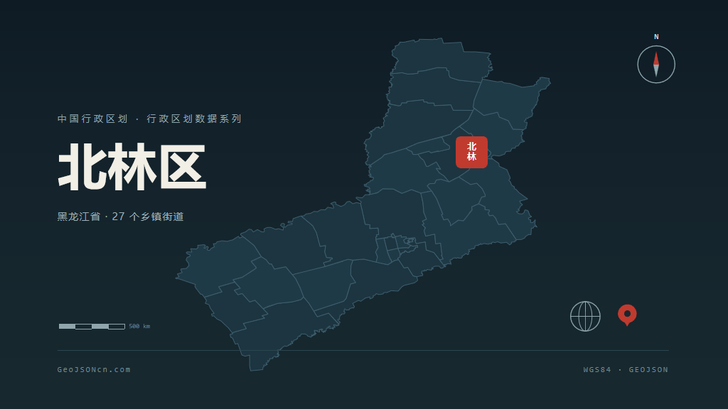 绥化市北林区矢量地图PPT模板预览（行政区划代码 231202）