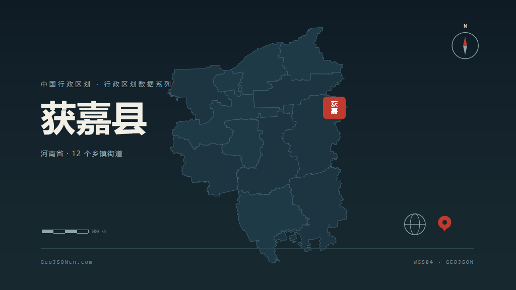 新乡市获嘉县矢量地图PPT模板预览（行政区划代码 410724）