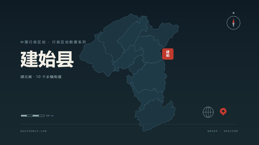 恩施土家族苗族自治州建始县矢量地图PPT模板预览图