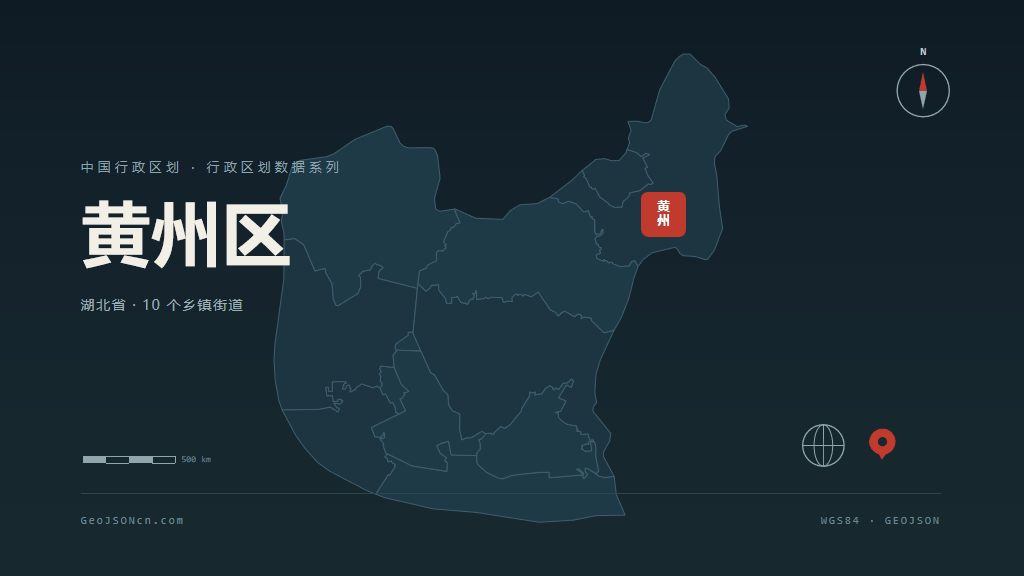黄冈市黄州区矢量地图PPT模板预览（行政区划代码 421102）