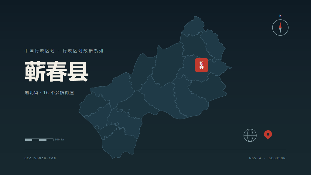 黄冈市蕲春县矢量地图PPT模板预览（行政区划代码 421126）