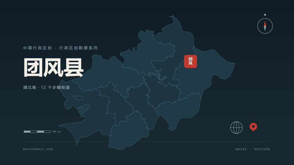 黄冈市团风县矢量地图PPT模板预览（行政区划代码 421121）