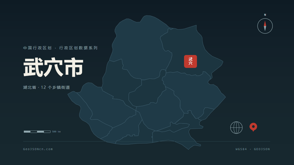 黄冈市武穴市矢量地图PPT模板预览（行政区划代码 421182）