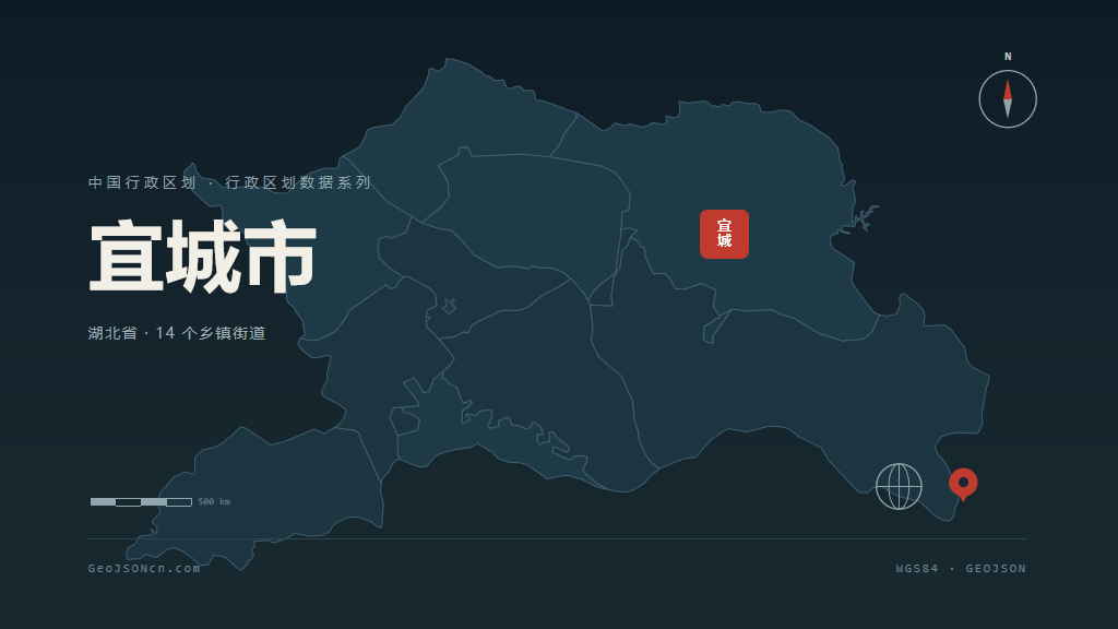 襄阳市宜城市矢量地图PPT模板预览图