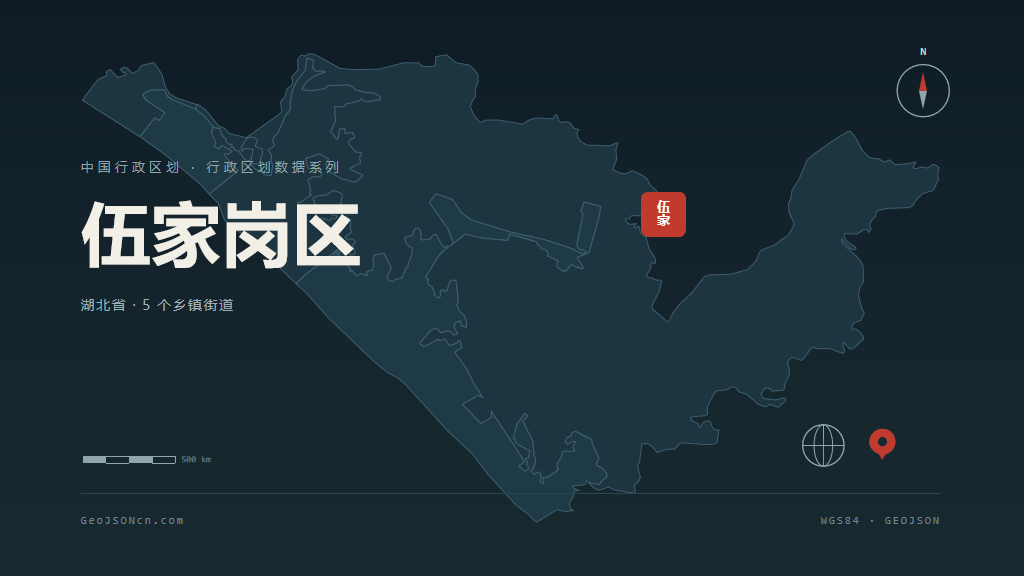 宜昌市伍家岗区矢量地图PPT模板预览图
