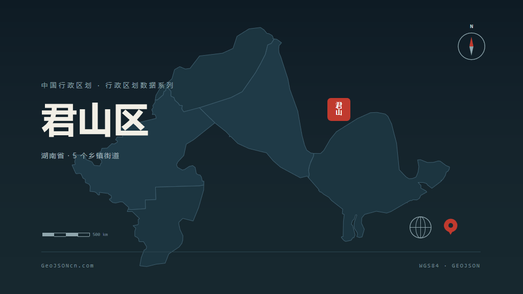 岳阳市君山区矢量地图PPT模板预览（行政区划代码 430611）