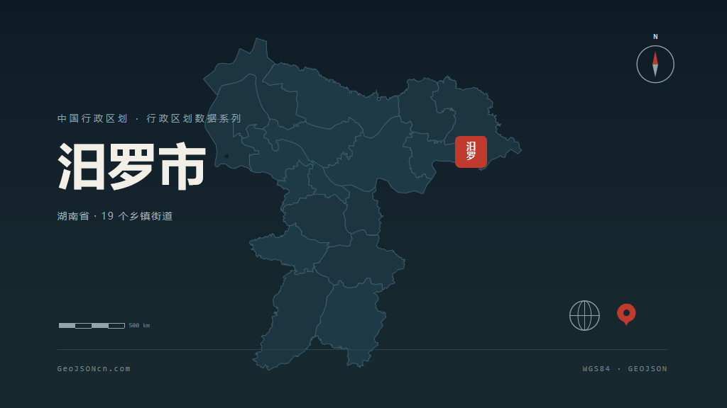 岳阳市汨罗市矢量地图PPT模板预览图