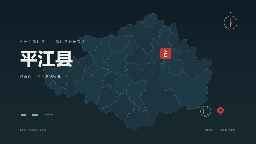 岳阳市平江县矢量地图PPT模板预览（行政区划代码 430626）