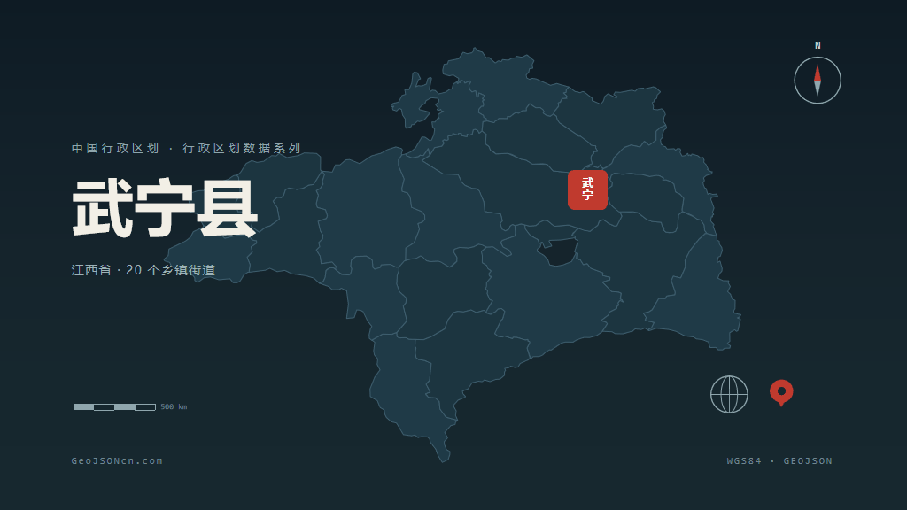 九江市武宁县矢量地图PPT模板预览（行政区划代码 360423）