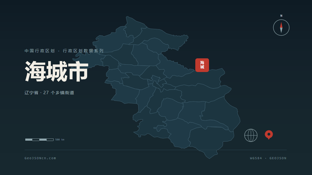 鞍山市海城市矢量地图PPT模板预览（行政区划代码 210381）