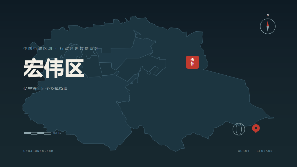 辽阳市宏伟区矢量地图PPT模板预览（行政区划代码 211004）