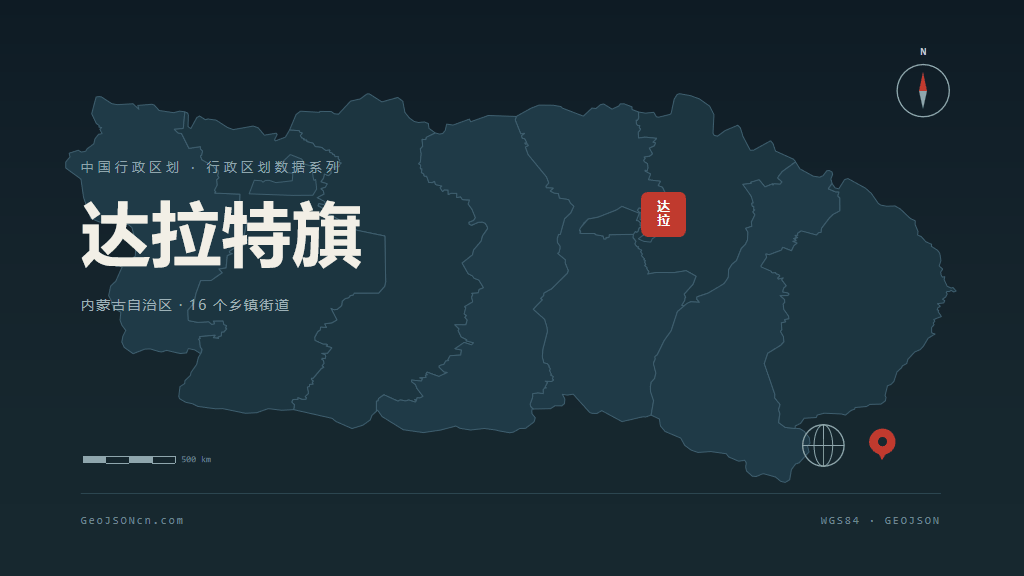 鄂尔多斯市达拉特旗矢量地图PPT模板预览（行政区划代码 150621）