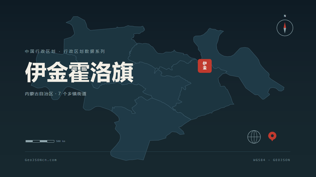 鄂尔多斯市伊金霍洛旗矢量地图PPT模板预览（行政区划代码 150627）