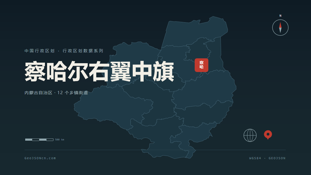 乌兰察布市察哈尔右翼中旗矢量地图PPT模板预览图