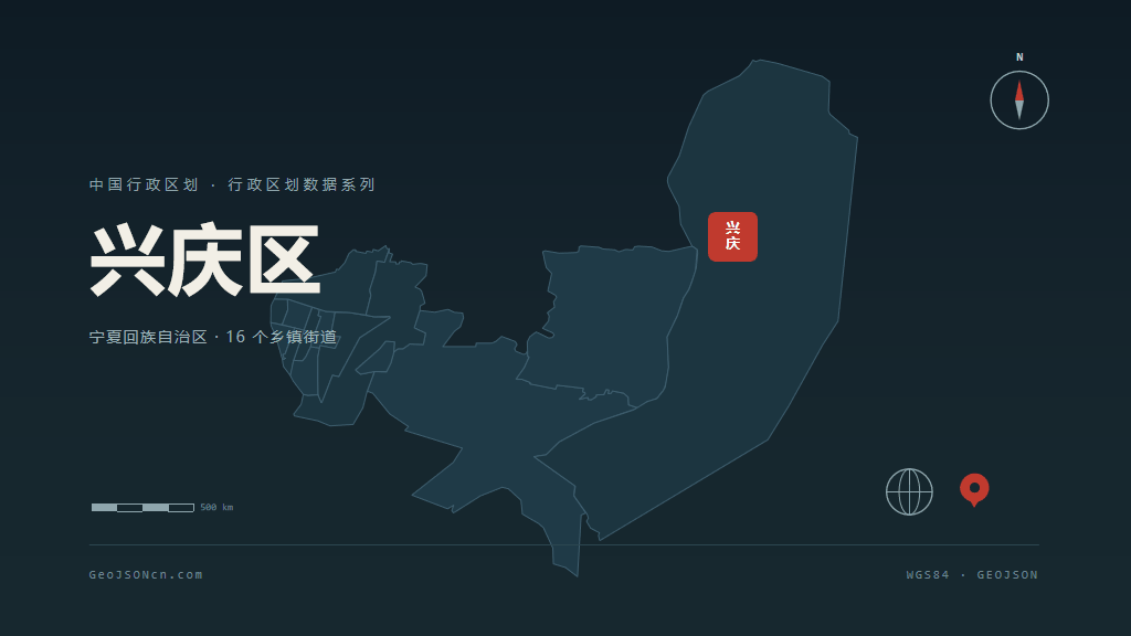 银川市兴庆区矢量地图PPT模板预览（行政区划代码 640104）