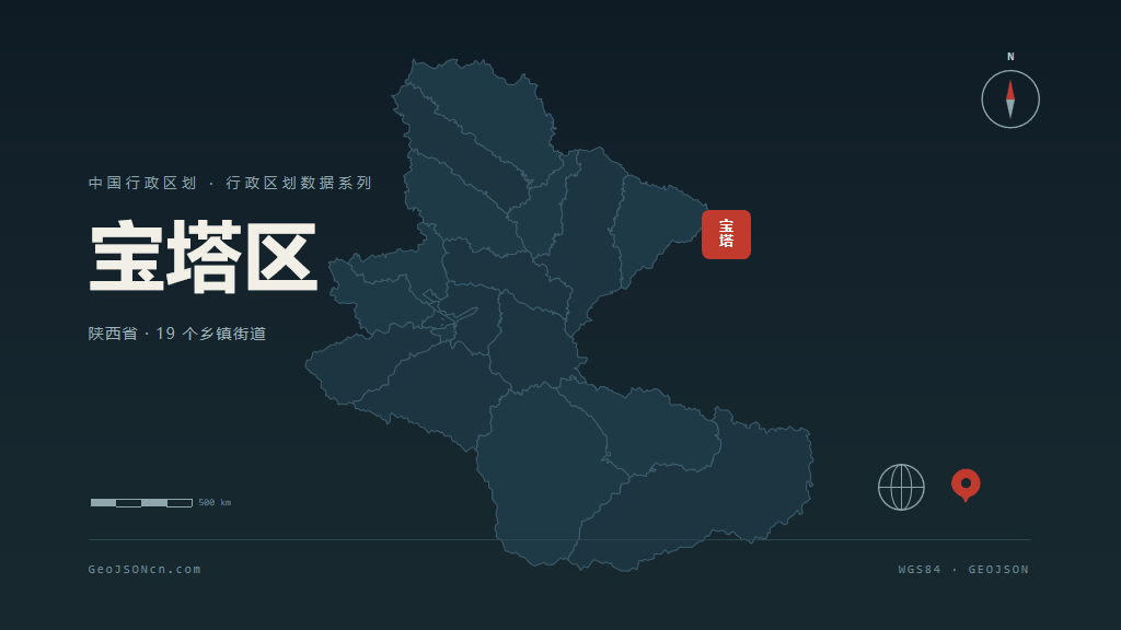 延安市宝塔区矢量地图PPT模板预览（行政区划代码 610602）