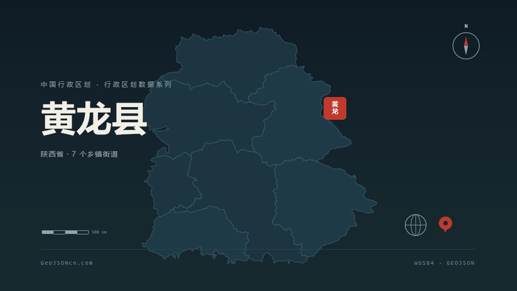 延安市黄龙县矢量地图PPT模板预览（行政区划代码 610631）