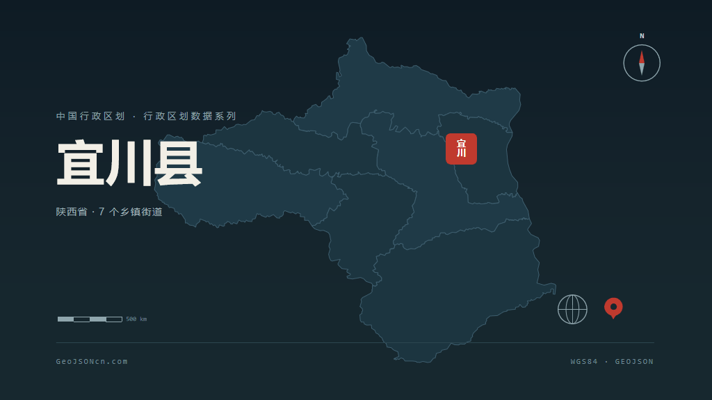 延安市宜川县矢量地图PPT模板预览（行政区划代码 610630）