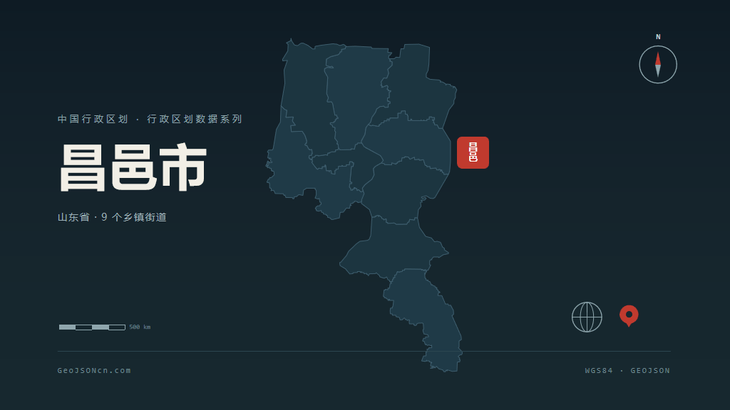 潍坊市昌邑市矢量地图PPT模板预览（行政区划代码 370786）
