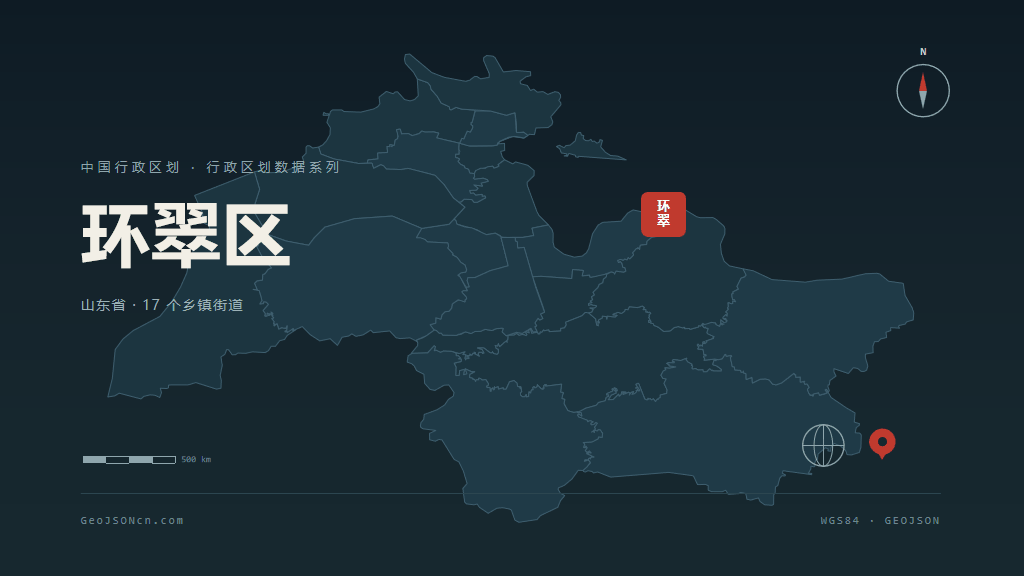 威海市环翠区矢量地图PPT模板预览（行政区划代码 371002）