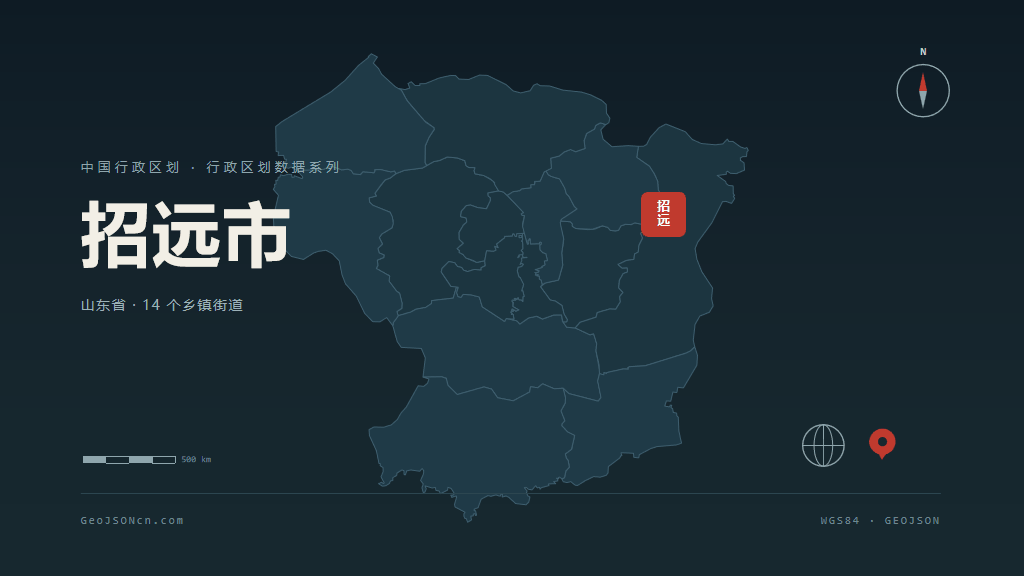 烟台市招远市矢量地图PPT模板预览（行政区划代码 370685）