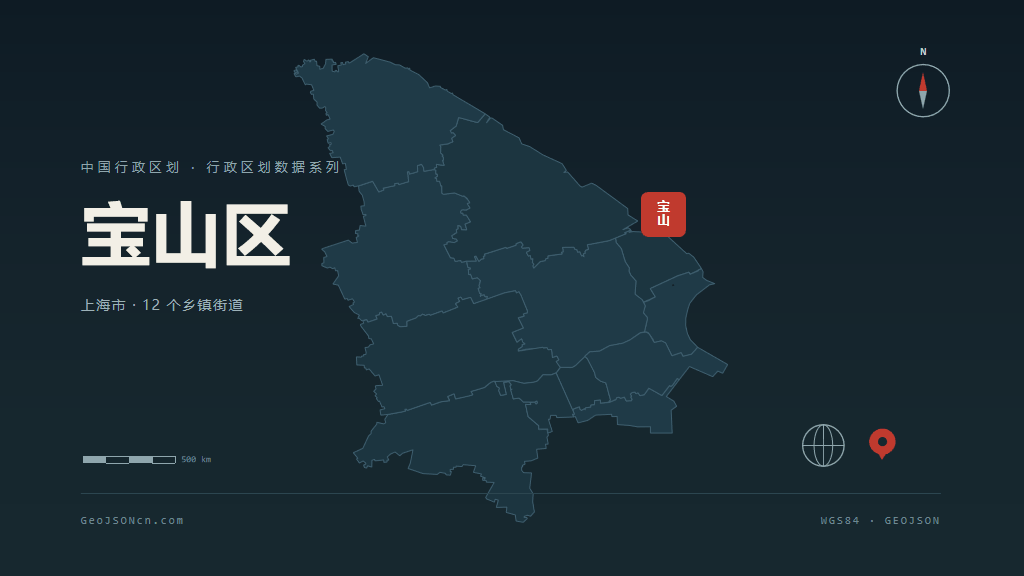 上海市宝山区矢量地图PPT模板预览（行政区划代码 310113）