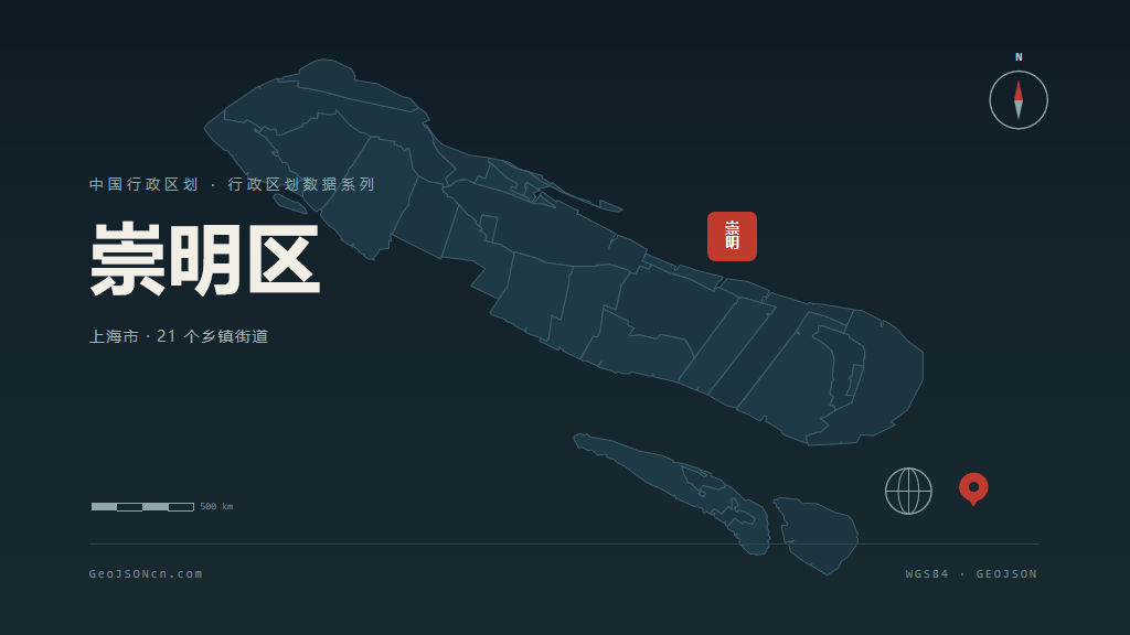 上海市崇明区矢量地图PPT模板预览（行政区划代码 310151）