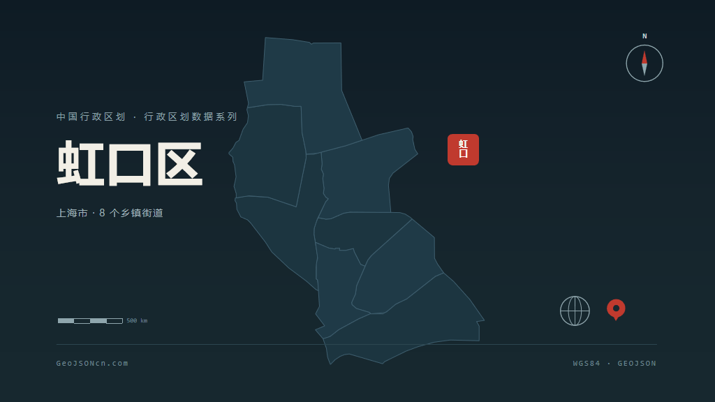 上海市虹口区矢量地图PPT模板预览（行政区划代码 310109）