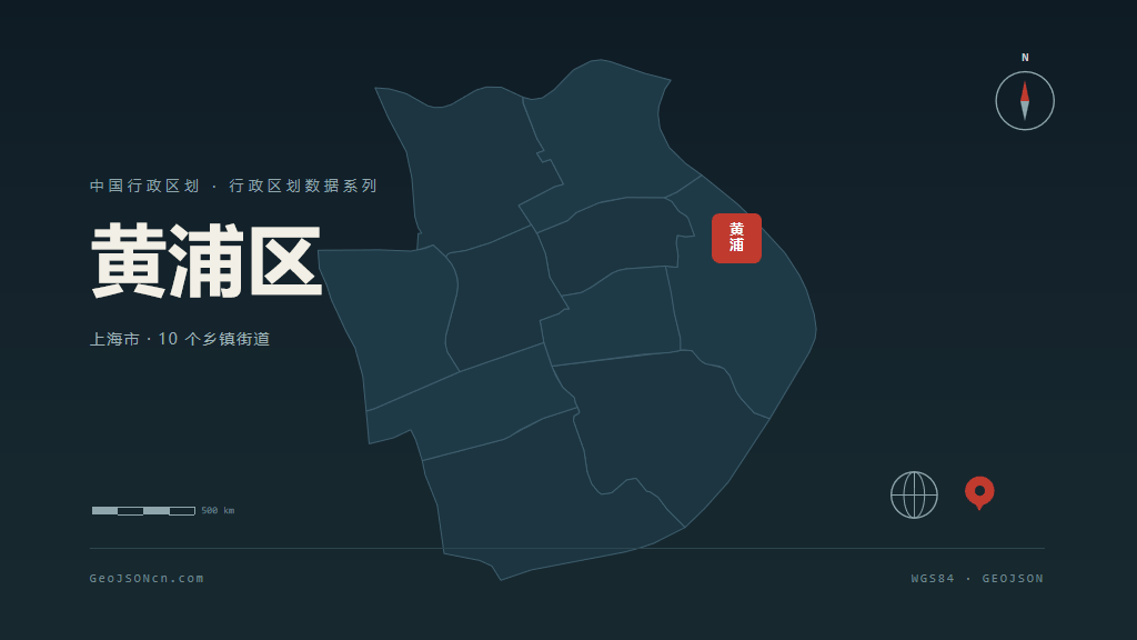 上海市黄浦区矢量地图PPT模板预览（行政区划代码 310101）