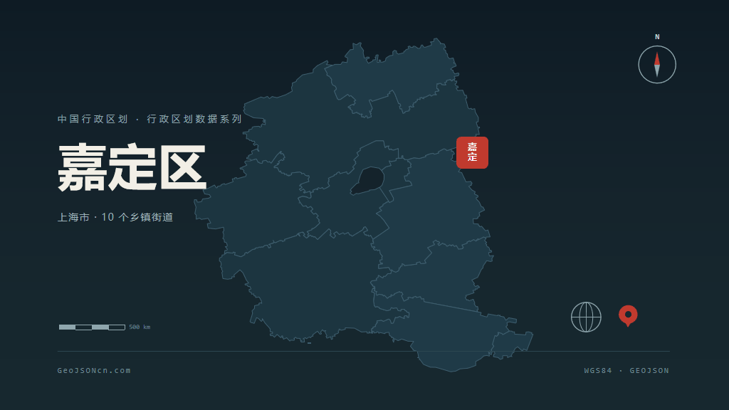 上海市嘉定区矢量地图PPT模板预览（行政区划代码 310114）