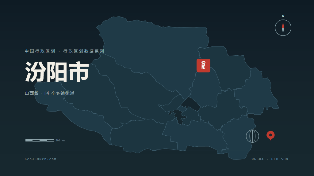 吕梁市汾阳市矢量地图PPT模板预览图