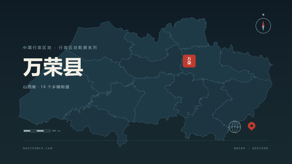 运城市万荣县矢量地图PPT模板预览（行政区划代码 140822）