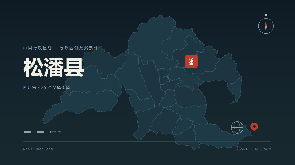 阿坝藏族羌族自治州松潘县矢量地图PPT模板预览（行政区划代码 513224）
