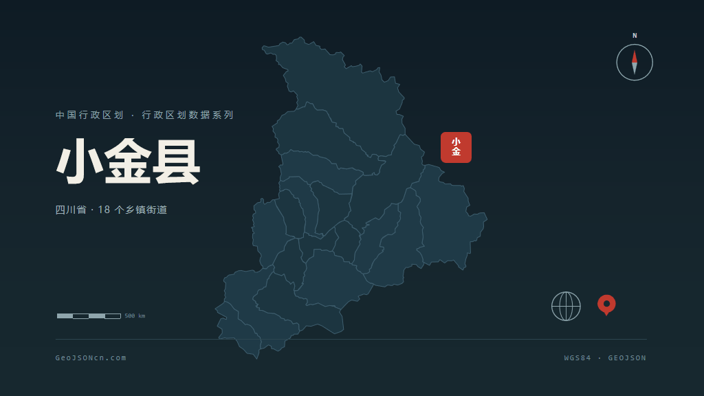 阿坝藏族羌族自治州小金县矢量地图PPT模板预览（行政区划代码 513227）
