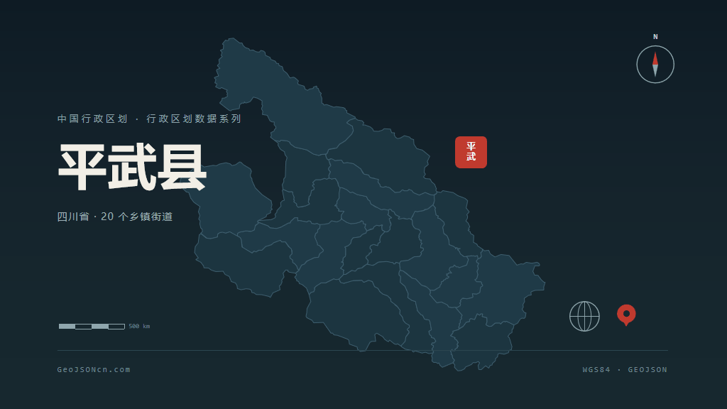 绵阳市平武县矢量地图PPT模板预览（行政区划代码 510727）