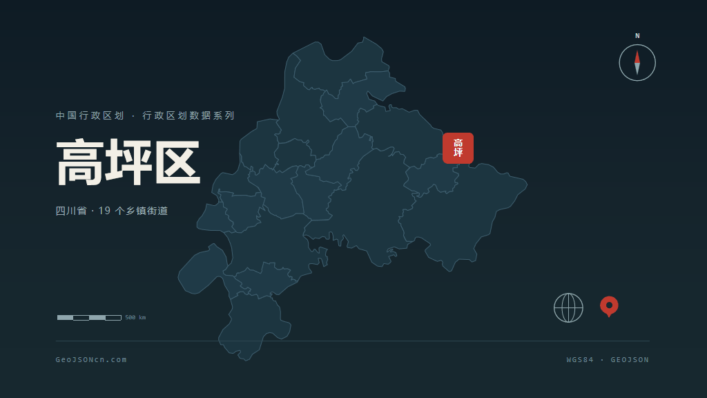 南充市高坪区矢量地图PPT模板预览（行政区划代码 511303）