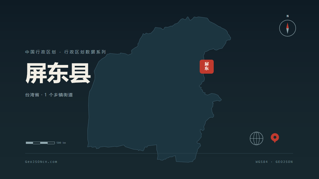 台湾省屏东县矢量地图PPT模板预览（可编辑矢量图）