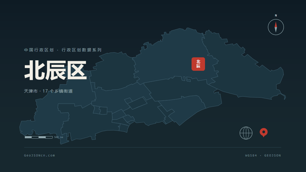 天津市北辰区矢量地图PPT模板预览（行政区划代码 120113）