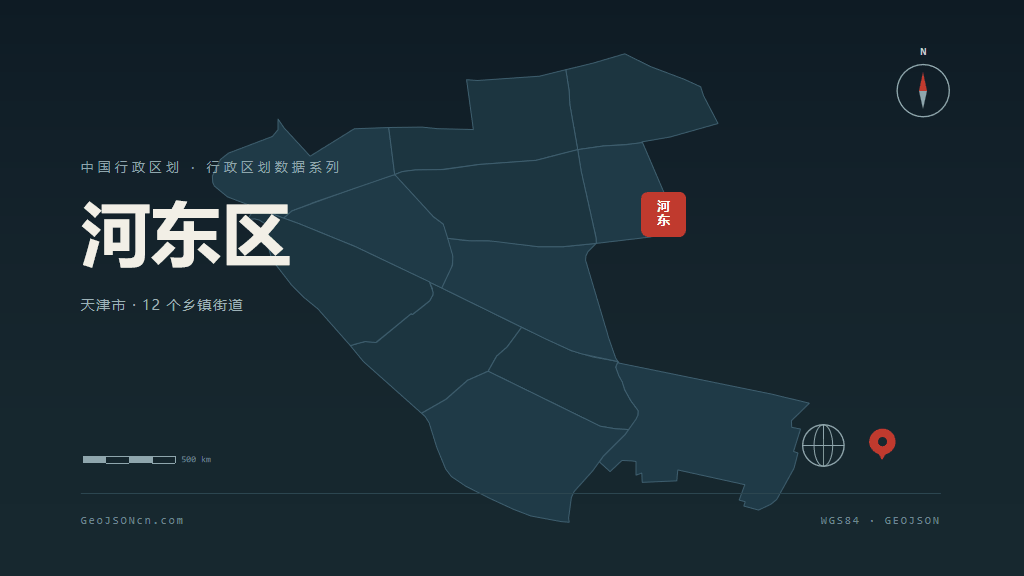 天津市河东区矢量地图PPT模板预览（行政区划代码 120102）