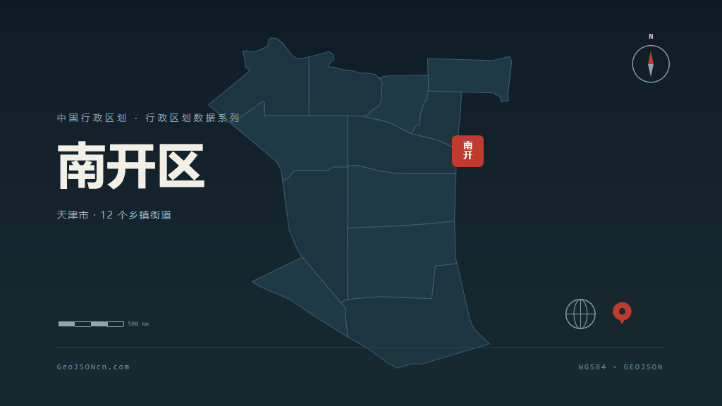 天津市南开区矢量地图PPT模板预览（行政区划代码 120104）
