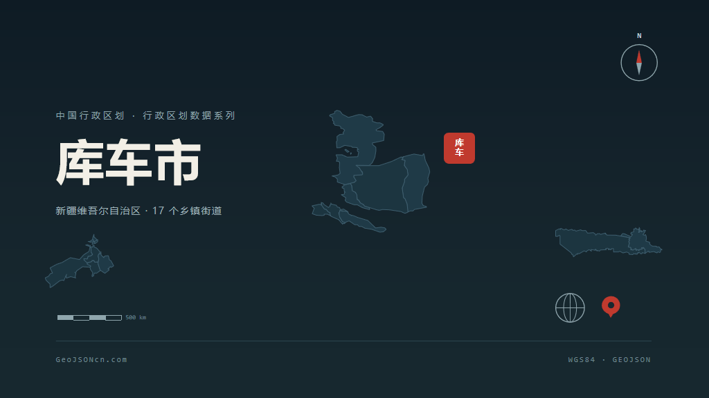 阿克苏地区库车市矢量地图PPT模板预览（行政区划代码 652902）