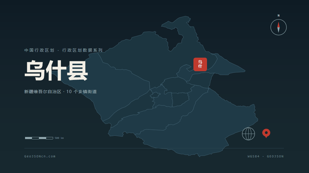 阿克苏地区乌什县矢量地图PPT模板预览（行政区划代码 652927）