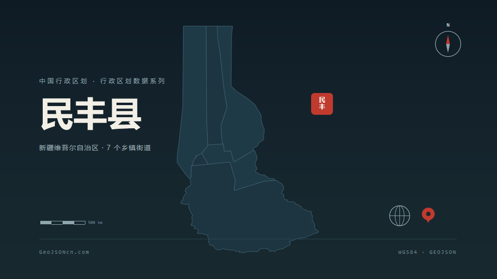 和田地区民丰县矢量地图PPT模板预览图
