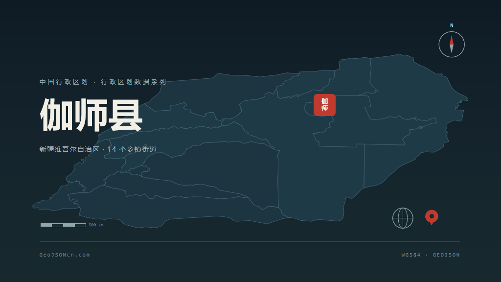 喀什地区伽师县矢量地图PPT模板预览图