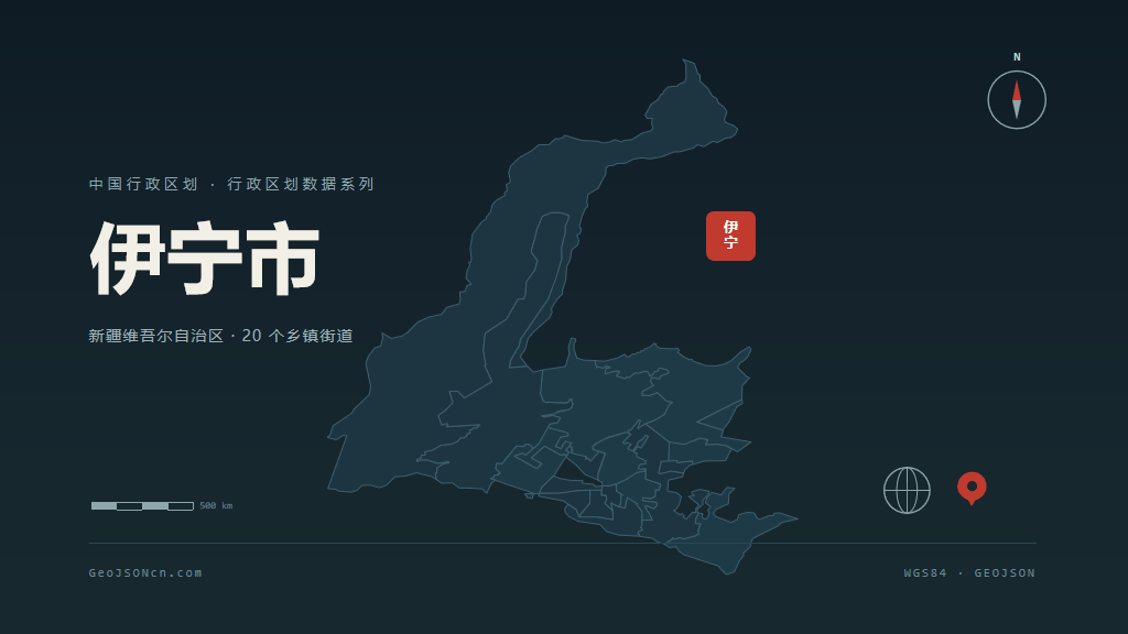 伊犁哈萨克自治州伊宁市矢量地图PPT模板预览图