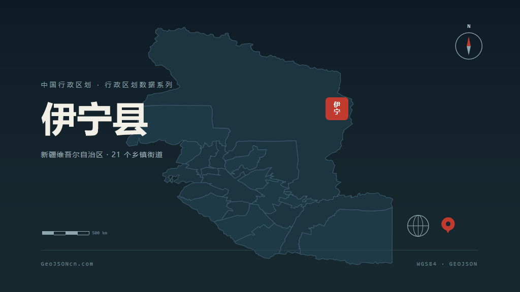 伊犁哈萨克自治州伊宁县矢量地图PPT模板预览图