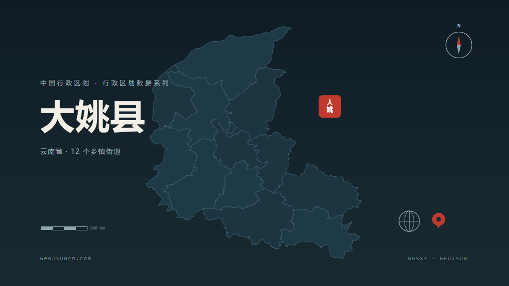 楚雄彝族自治州大姚县矢量地图PPT模板预览图