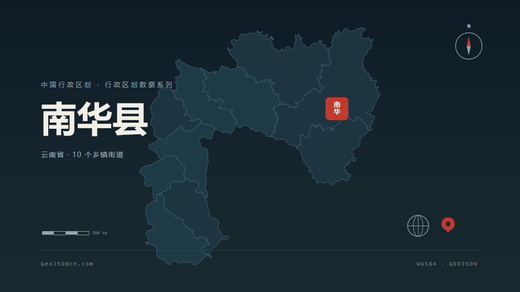楚雄彝族自治州南华县矢量地图PPT模板预览（行政区划代码 532324）