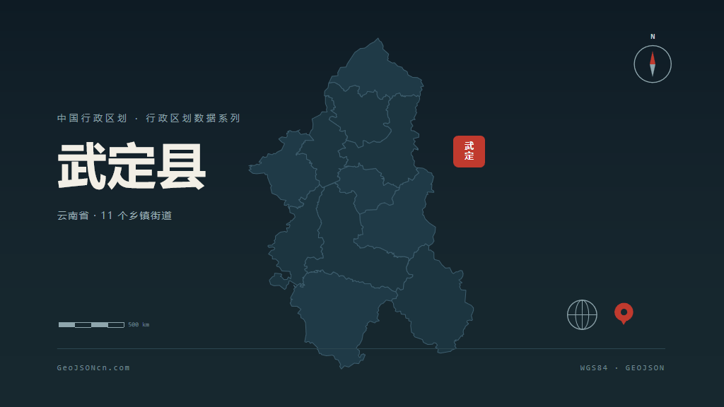 楚雄彝族自治州武定县矢量地图PPT模板预览图
