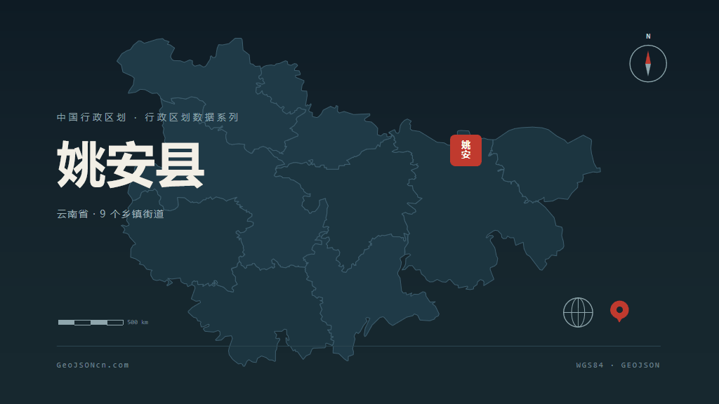 楚雄彝族自治州姚安县矢量地图PPT模板预览图